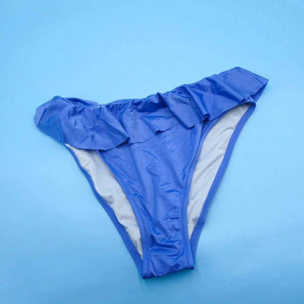 Victoria's Secret Bikini Bottom Womens Large Ruffle Blue Swim Separate Nylon New